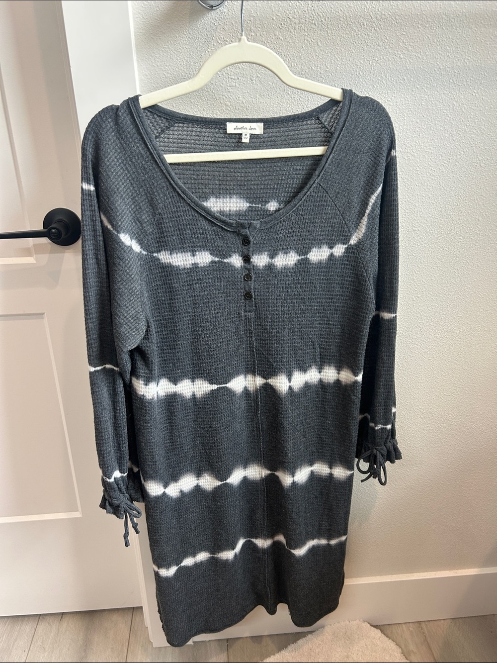 Another Love Charcoal & White Tie-Dye Waffle Knit Long Sleeve Dress